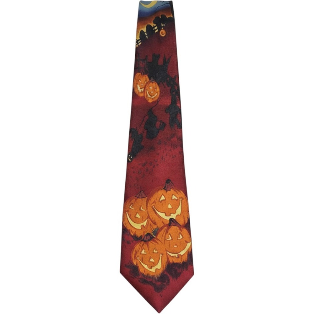 Unbranded Halloween Necktie Mens OS Red Excellent Jack O Lantern Witch Spooky